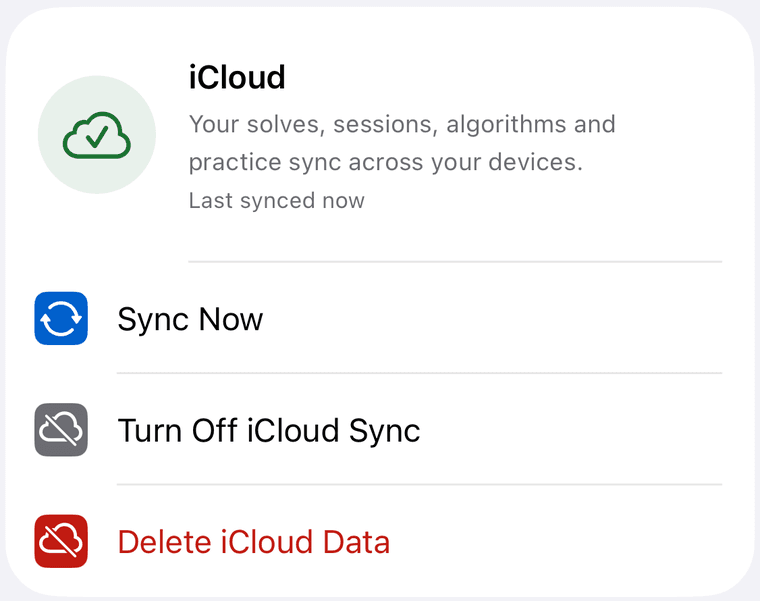 iCloud sync on, last synced now