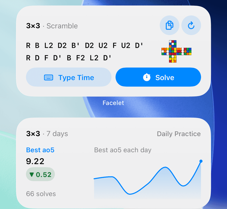 Scramble and Progress widgets on the Home Screen