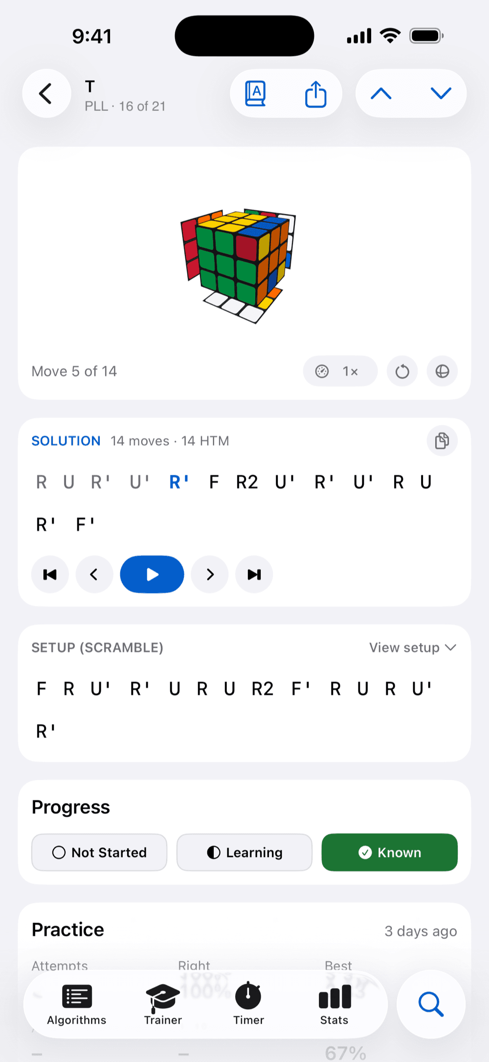 The T-perm case with 3D playback, move by move